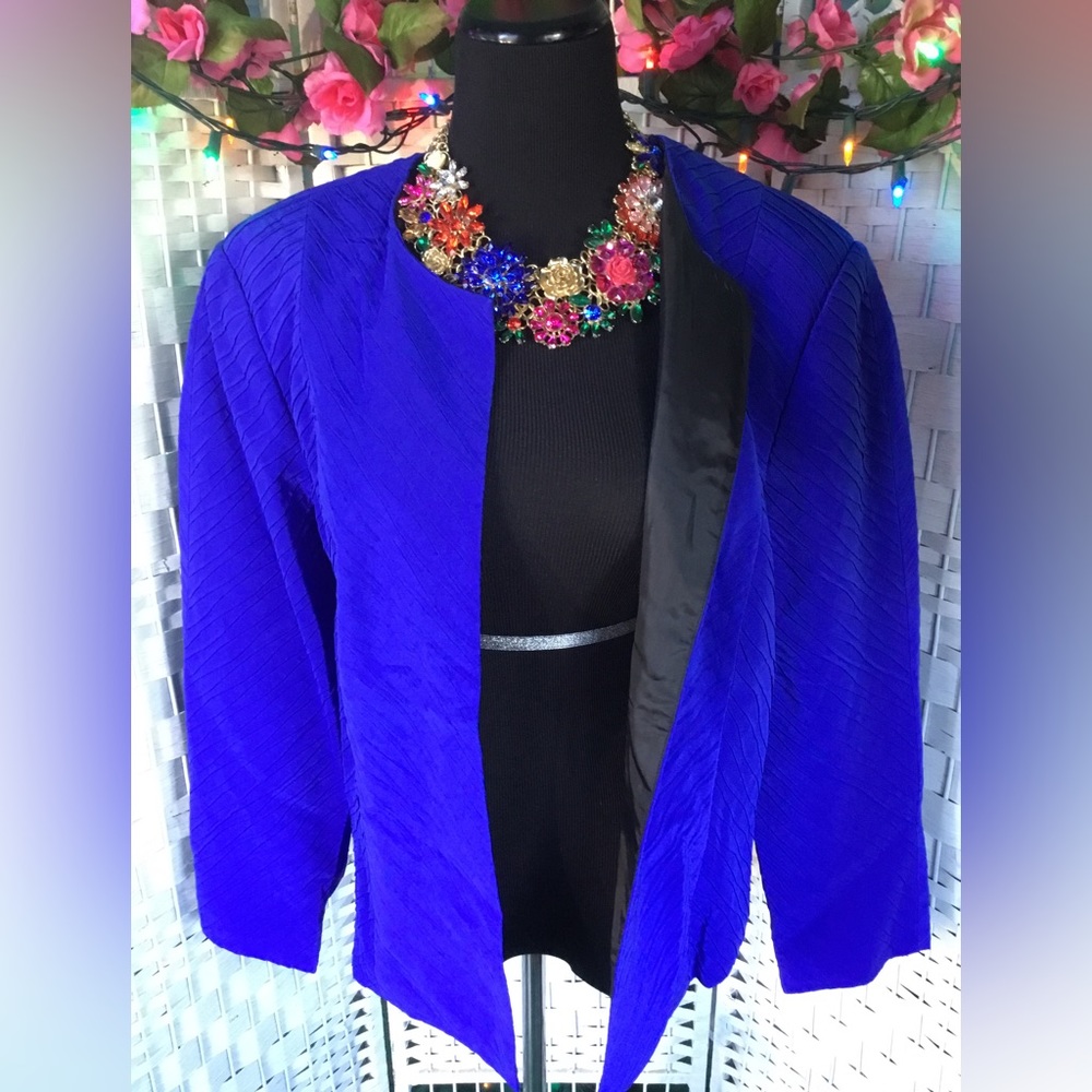 Vtg Sully Bonnelly Blue & Black Silk Dress Jacket Vintage Blazer 18 W 18W New - Picture 3 of 14